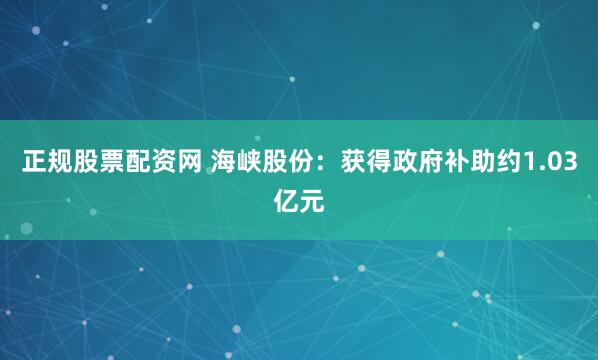 正规股票配资网 海峡股份：获得政府补助约1.03亿元